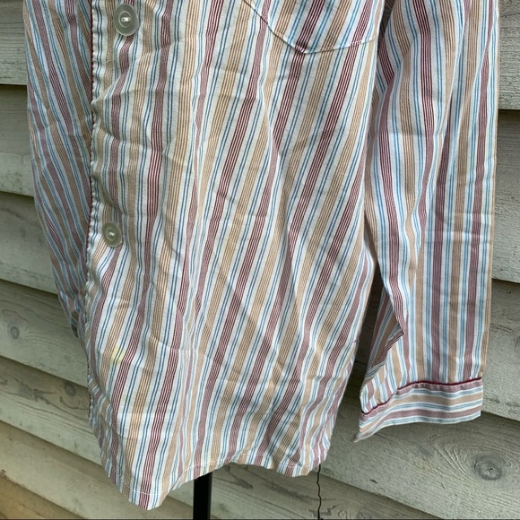 True Vintage 70s Pinstriped Button Down Long Sleeve Collared V-Neck Pajama Shirt - Picture 10 of 16